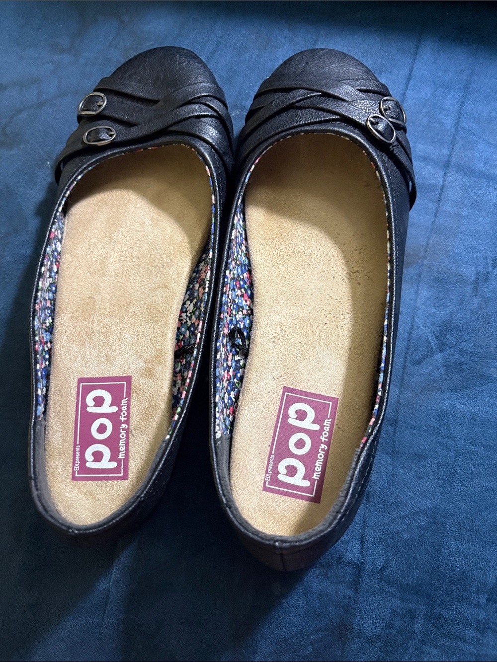 pop Black Women's Slip-On Ballet Flats with Decorative Buckles